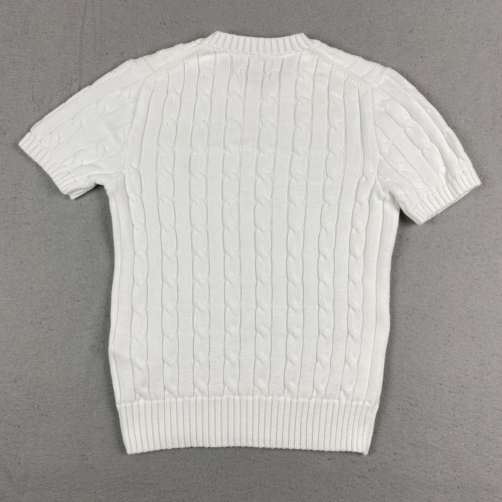 Polo Ralph Lauren Womens Cable Knit Short Sleeve Sweater White XS Preppy pony - Picture 9 of 16